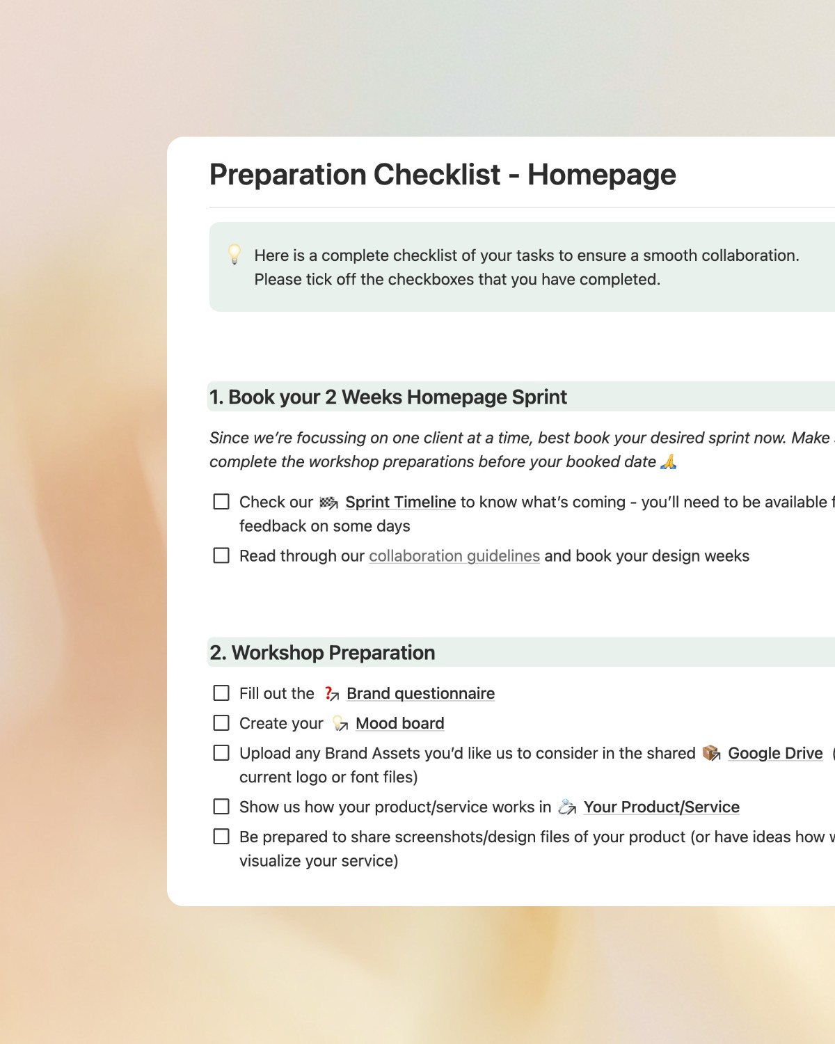 Notion space template preview